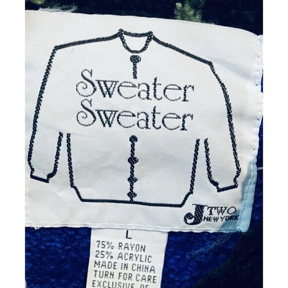 Sweater Sweater J Two Cardigan Sweater Womens Large Blue Embroidered Artsy Cozy - Picture 4 of 6